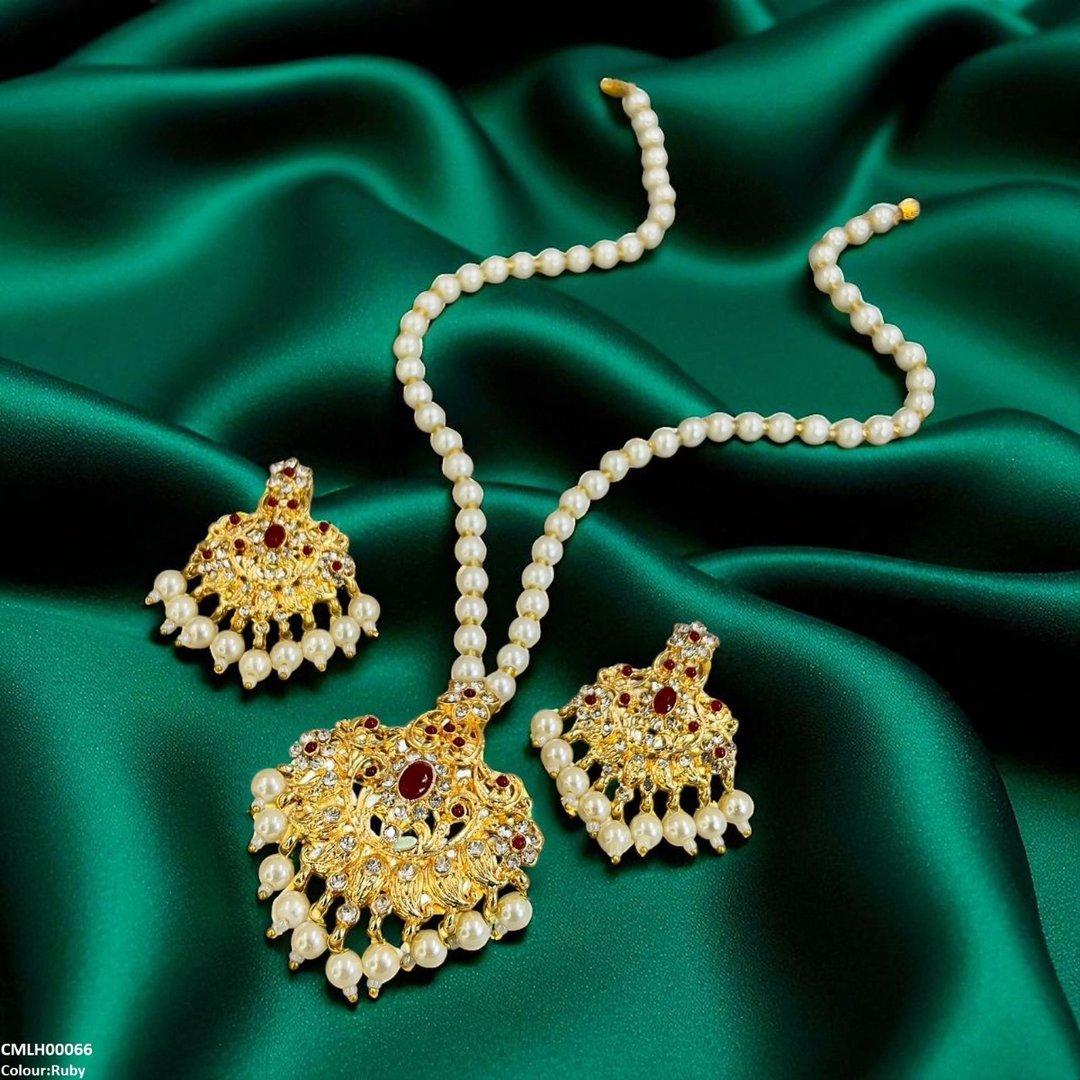 CMLH00066 MZM Oval/Flower Pearl Drop Mala Set -