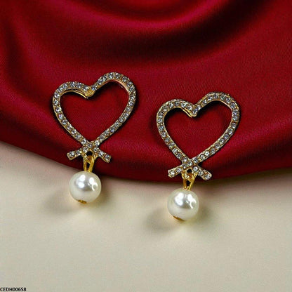 CEDH00658 SDQ Heart Pearl Drop Earrings - CEDH