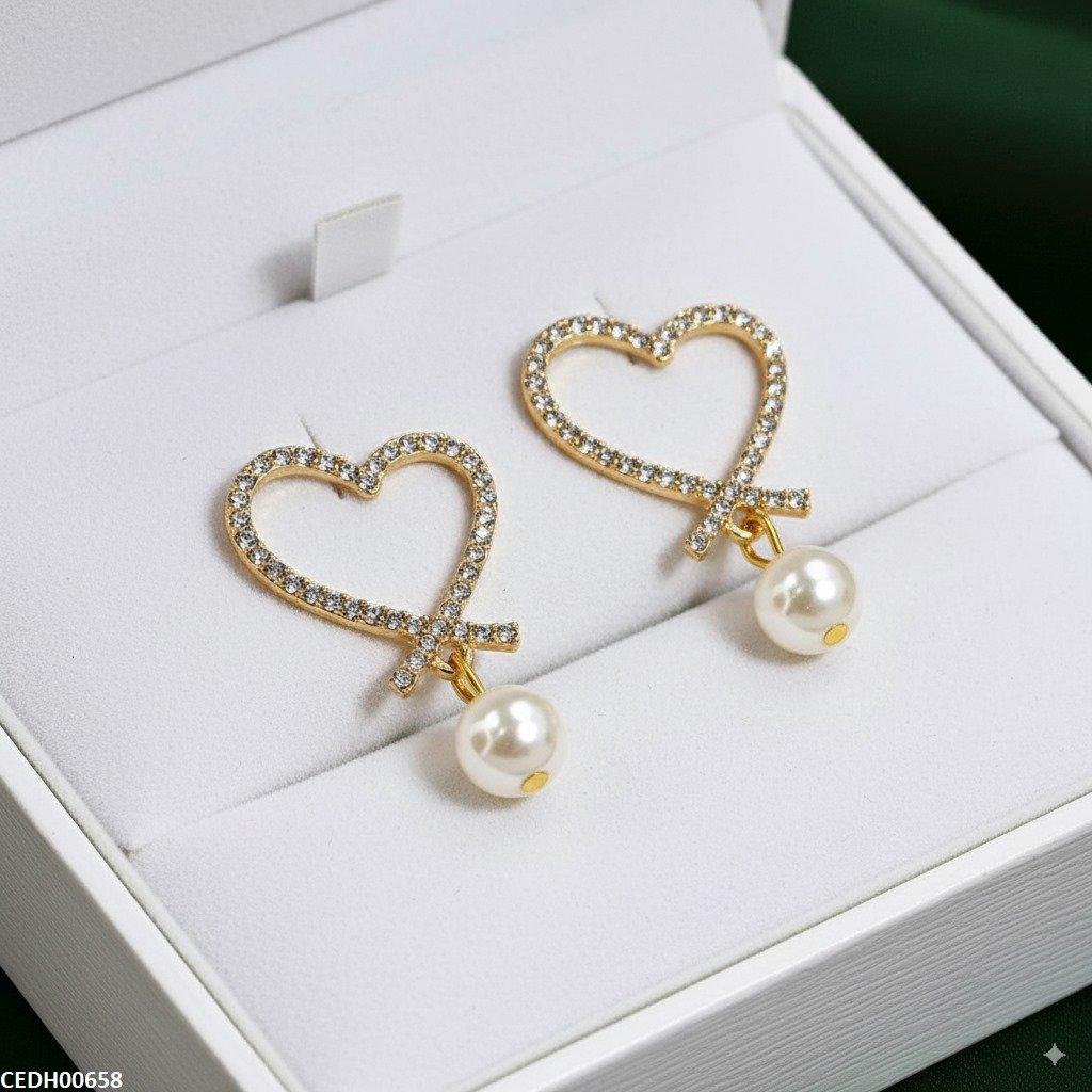 CEDH00658 SDQ Heart Pearl Drop Earrings - CEDH