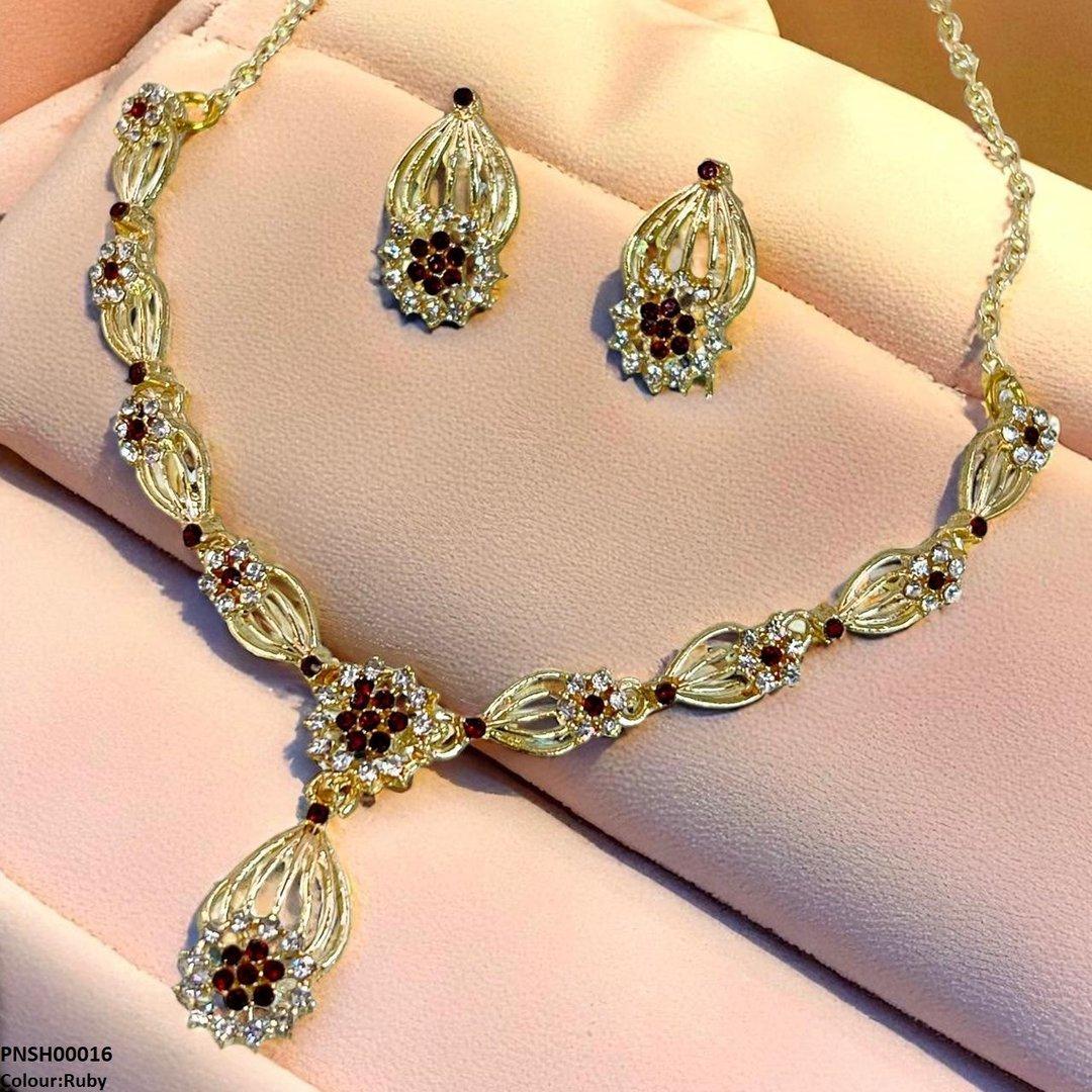 PNSH00016 SDQ Rose Flower Necklace Set - PNSH