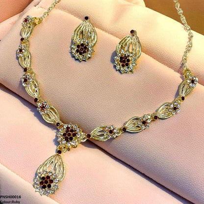 PNSH00016 SDQ Rose Flower Necklace Set - PNSH