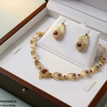 PNSH00016 SDQ Rose Flower Necklace Set - PNSH