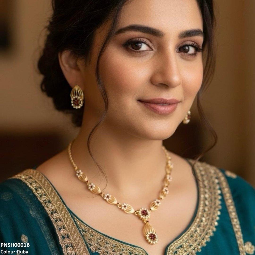 PNSH00016 SDQ Rose Flower Necklace Set - PNSH