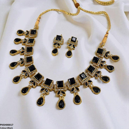 PNSH00017 FRN Square Tear Drop Necklace Set - PNSH