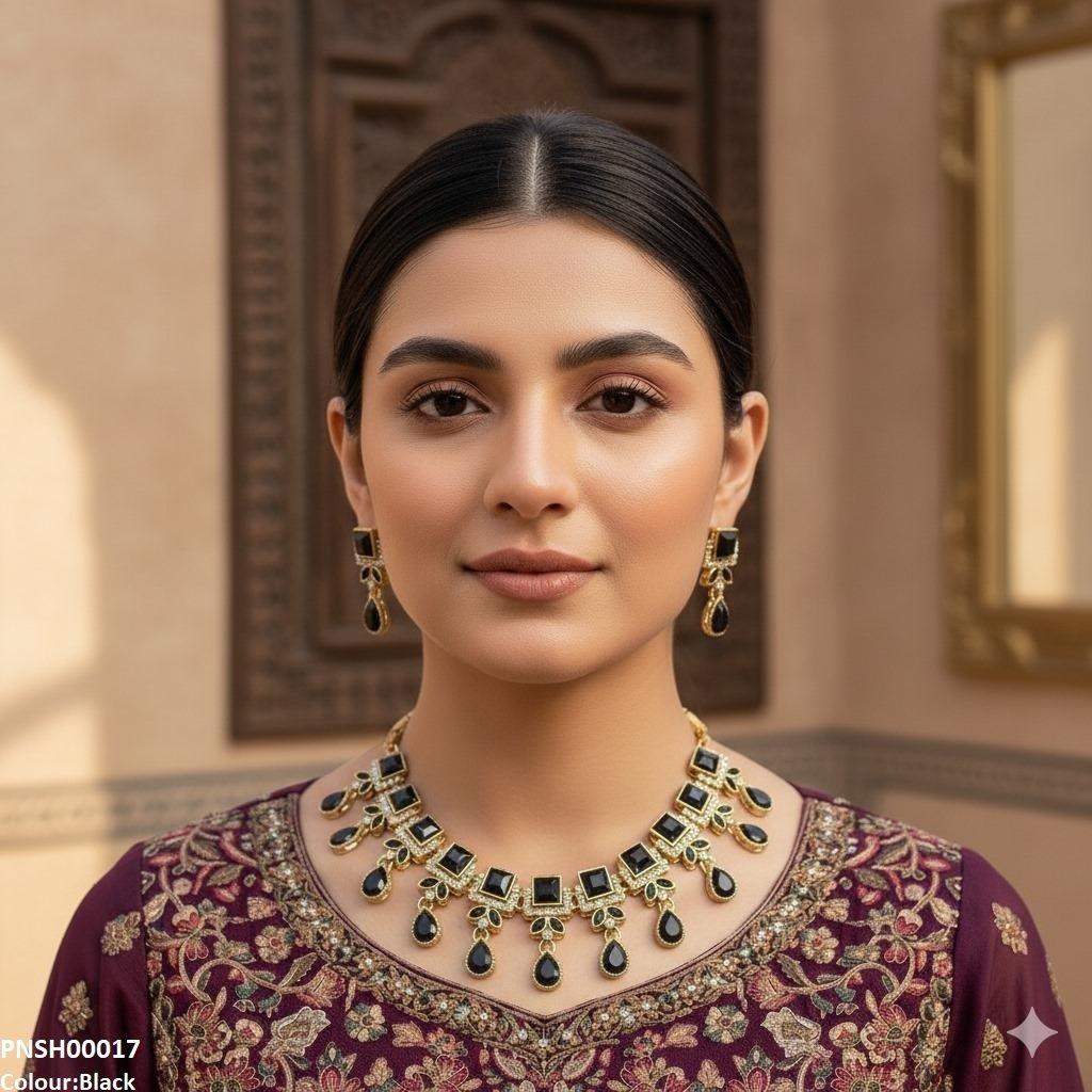 PNSH00017 FRN Square Tear Drop Necklace Set - PNSH