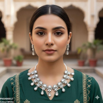 PNSH00017 FRN Square Tear Drop Necklace Set - PNSH