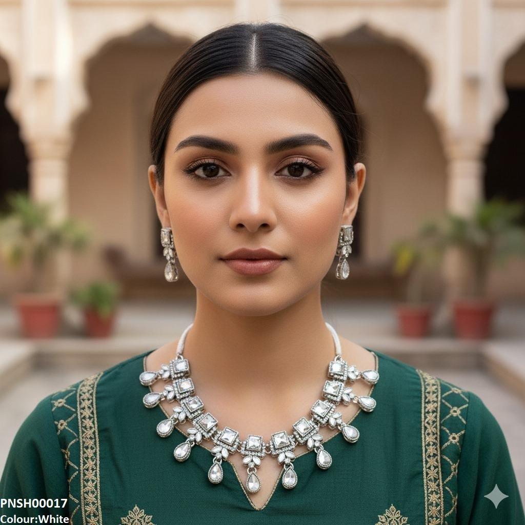 PNSH00017 FRN Square Tear Drop Necklace Set - PNSH