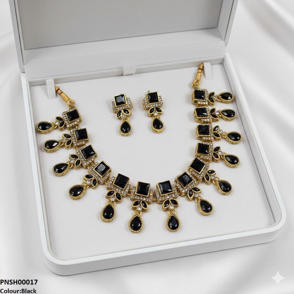 PNSH00017 FRN Square Tear Drop Necklace Set - PNSH