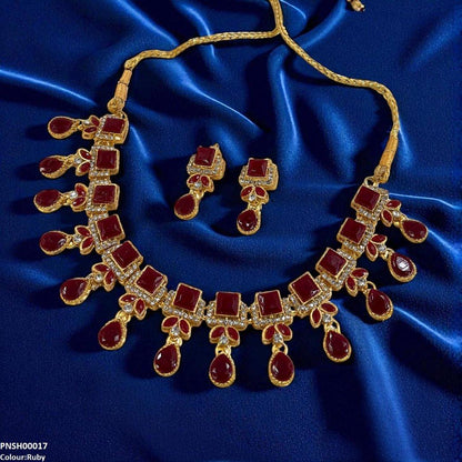 PNSH00017 FRN Square Tear Drop Necklace Set - PNSH