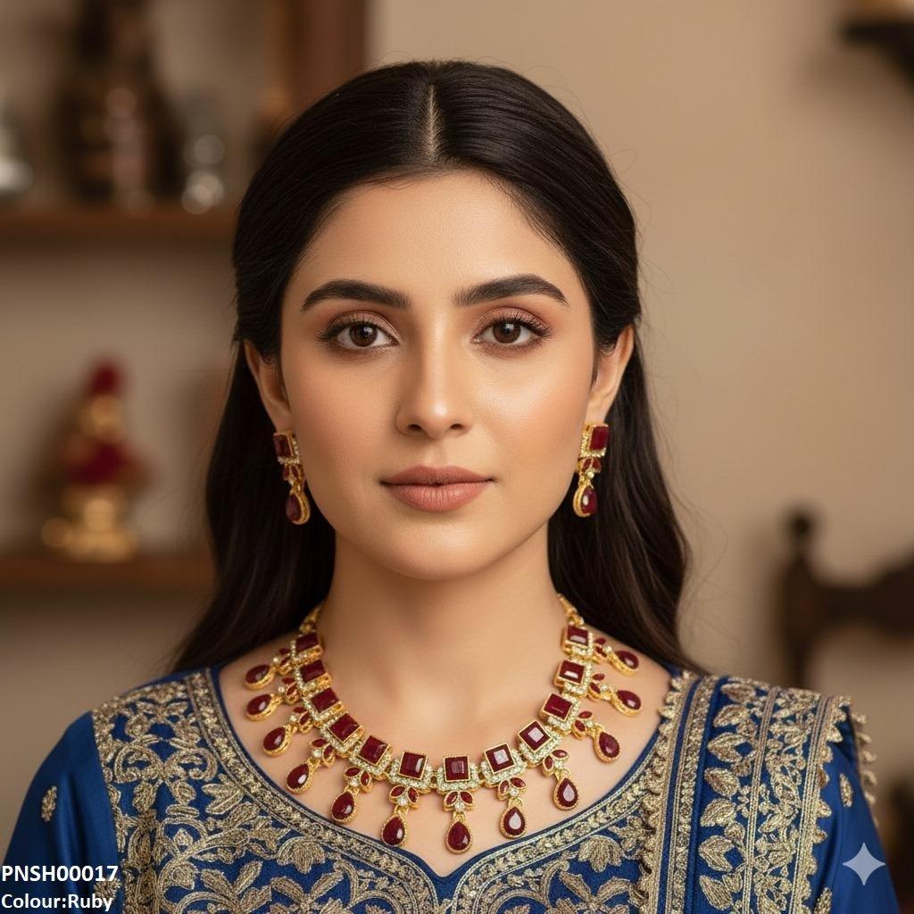 PNSH00017 FRN Square Tear Drop Necklace Set - PNSH