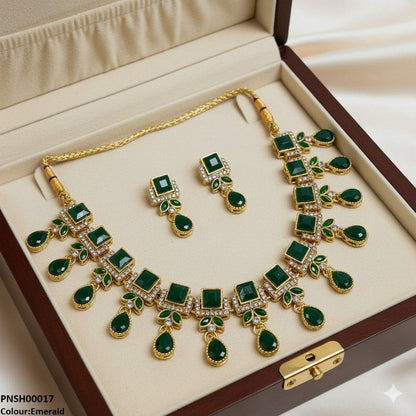 PNSH00017 FRN Square Tear Drop Necklace Set - PNSH