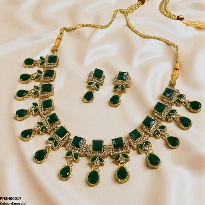 PNSH00017 FRN Square Tear Drop Necklace Set - PNSH