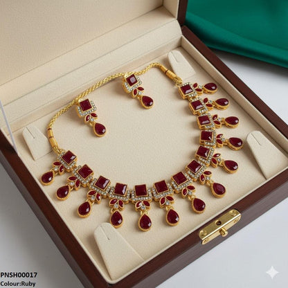 PNSH00017 FRN Square Tear Drop Necklace Set - PNSH