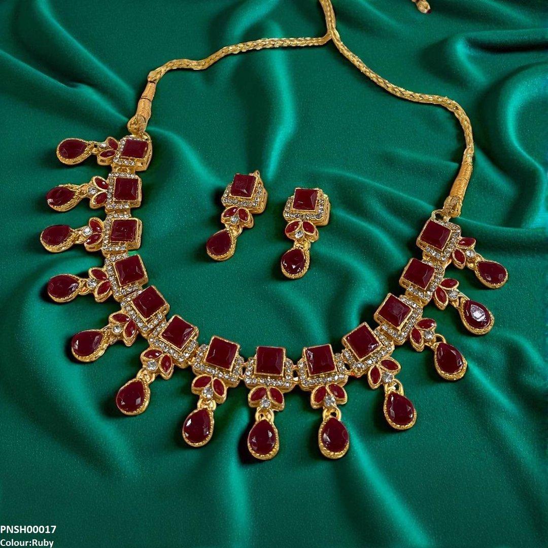 PNSH00017 FRN Square Tear Drop Necklace Set - PNSH