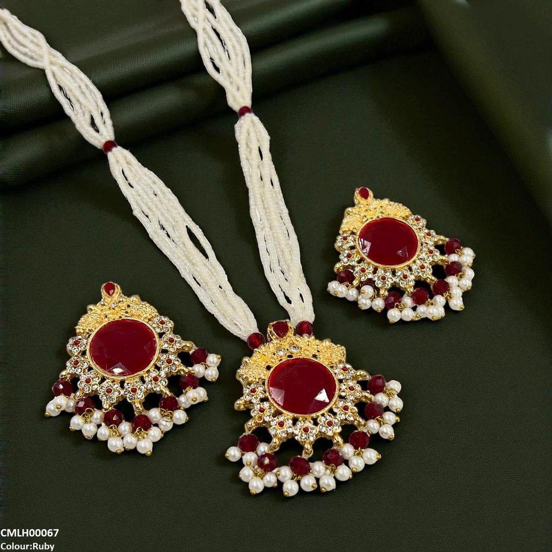 CMLH00067 MZM Round Pearl Drop Mala Set - CMLH