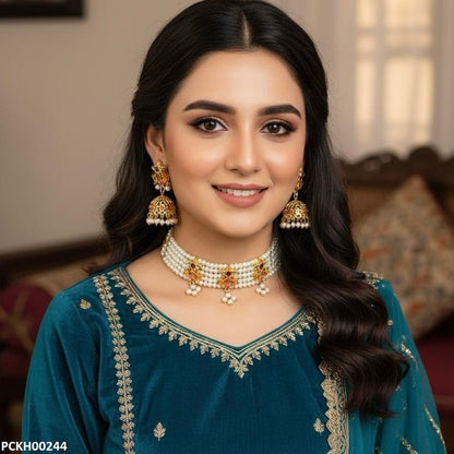 PCKH00244 MZM Multi Star Pearl Drop Choker Set - PCKH