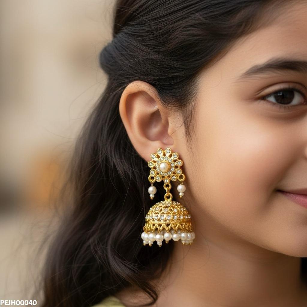 PEJH00040 MZM Round Flower Pearl Drop Jhumki - PEJH