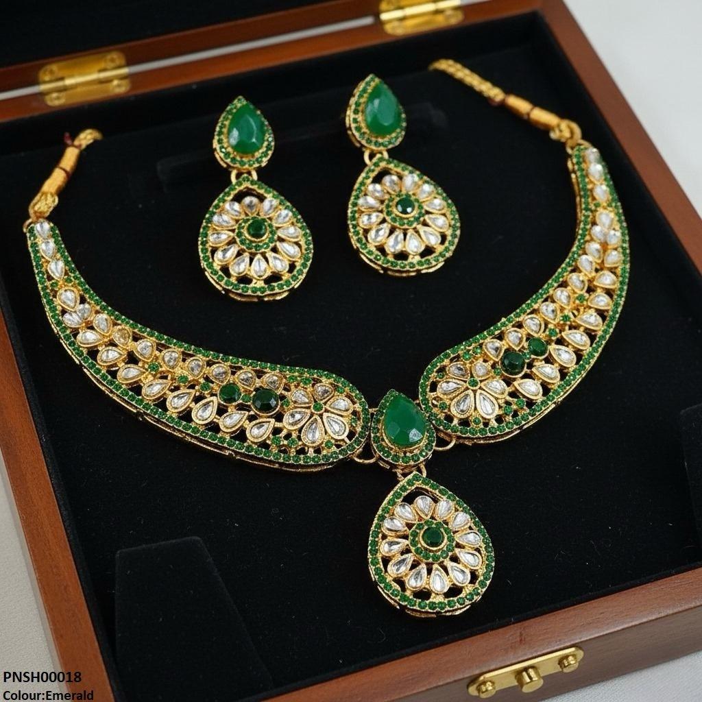 PNSH00018 FRN Flower Tear Drop Necklace Set - PNSH