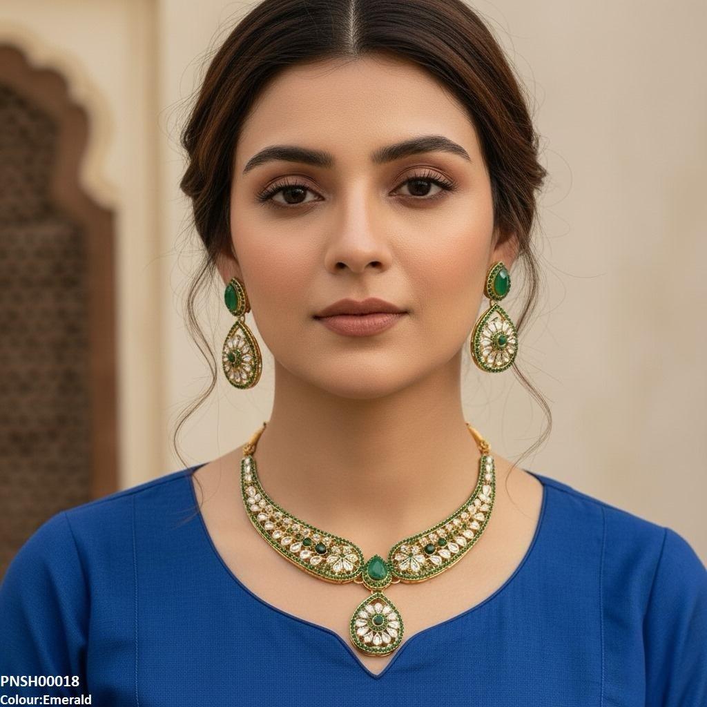 PNSH00018 FRN Flower Tear Drop Necklace Set - PNSH