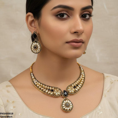 PNSH00018 FRN Flower Tear Drop Necklace Set - PNSH