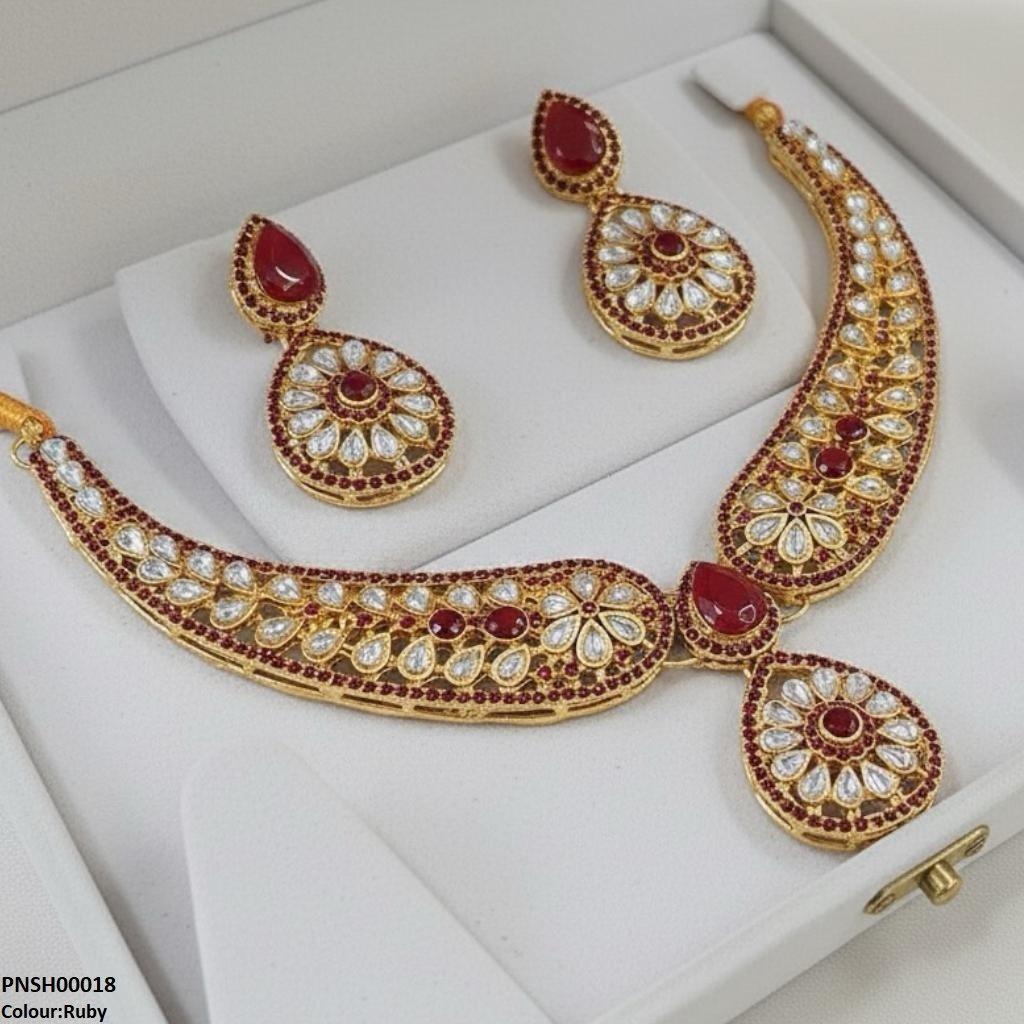 PNSH00018 FRN Flower Tear Drop Necklace Set - PNSH