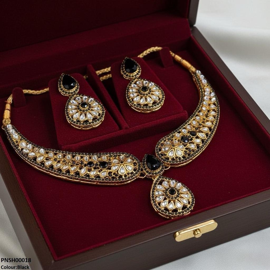 PNSH00018 FRN Flower Tear Drop Necklace Set - PNSH