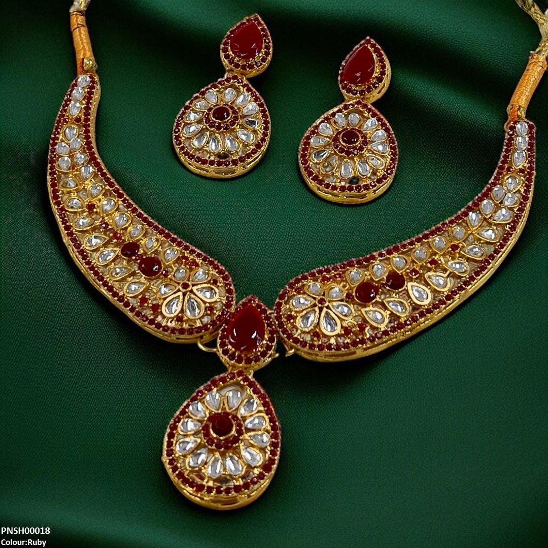 PNSH00018 FRN Flower Tear Drop Necklace Set - PNSH