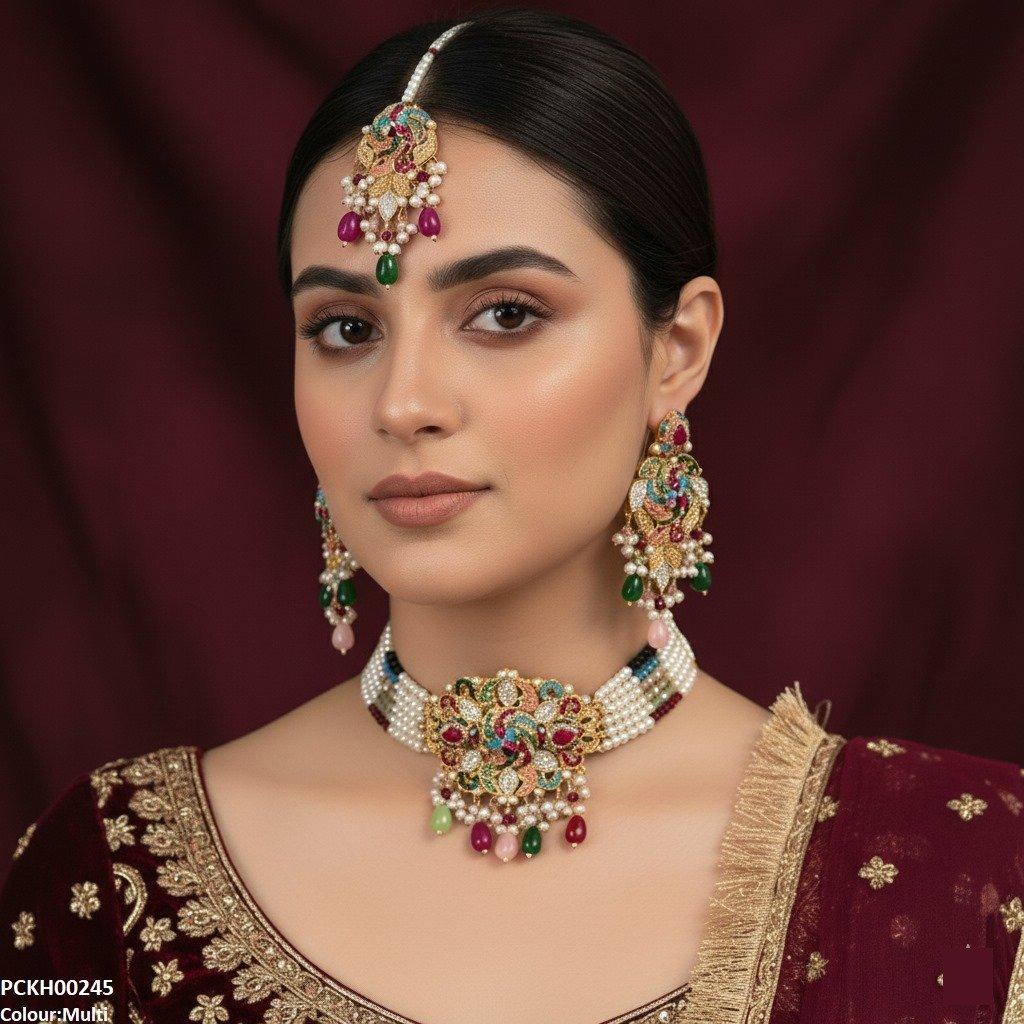 PCKH00245 SDQ Tear Flower Pearl Choker Set - PCKH