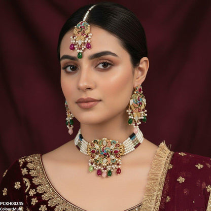 PCKH00245 SDQ Tear Flower Pearl Choker Set - PCKH