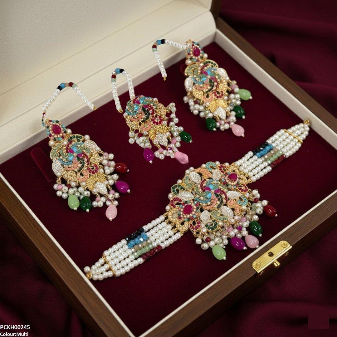 PCKH00245 SDQ Tear Flower Pearl Choker Set - PCKH