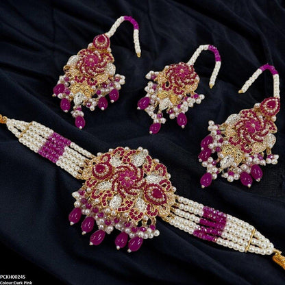 PCKH00245 SDQ Tear Flower Pearl Choker Set - PCKH