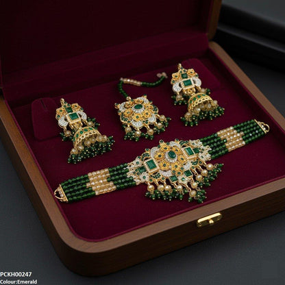 PCKH00247 SDQ Oval/Rectangle Flower Pearl Drop  Choker Set - PCKH