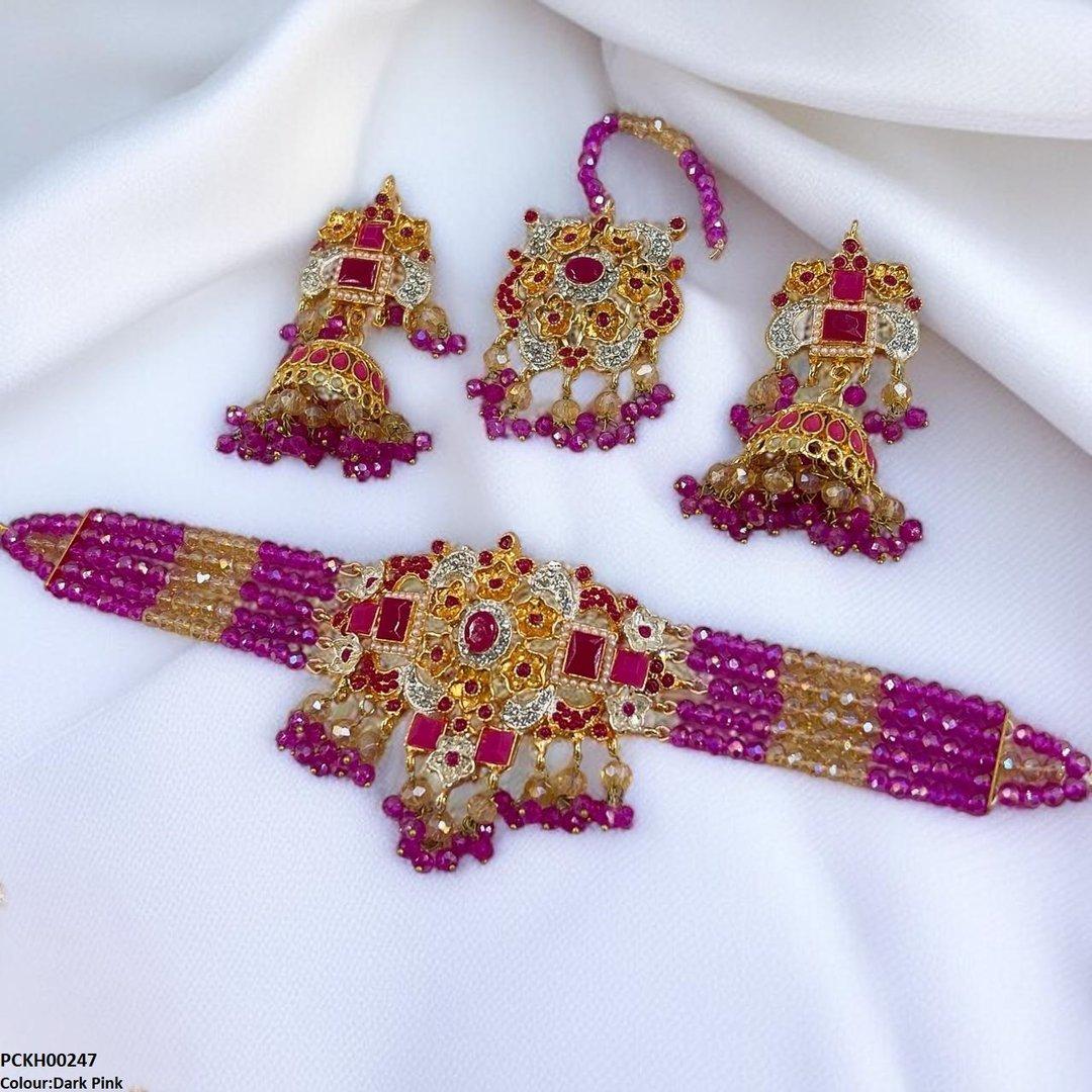 PCKH00247 SDQ Oval/Rectangle Flower Pearl Drop  Choker Set - PCKH