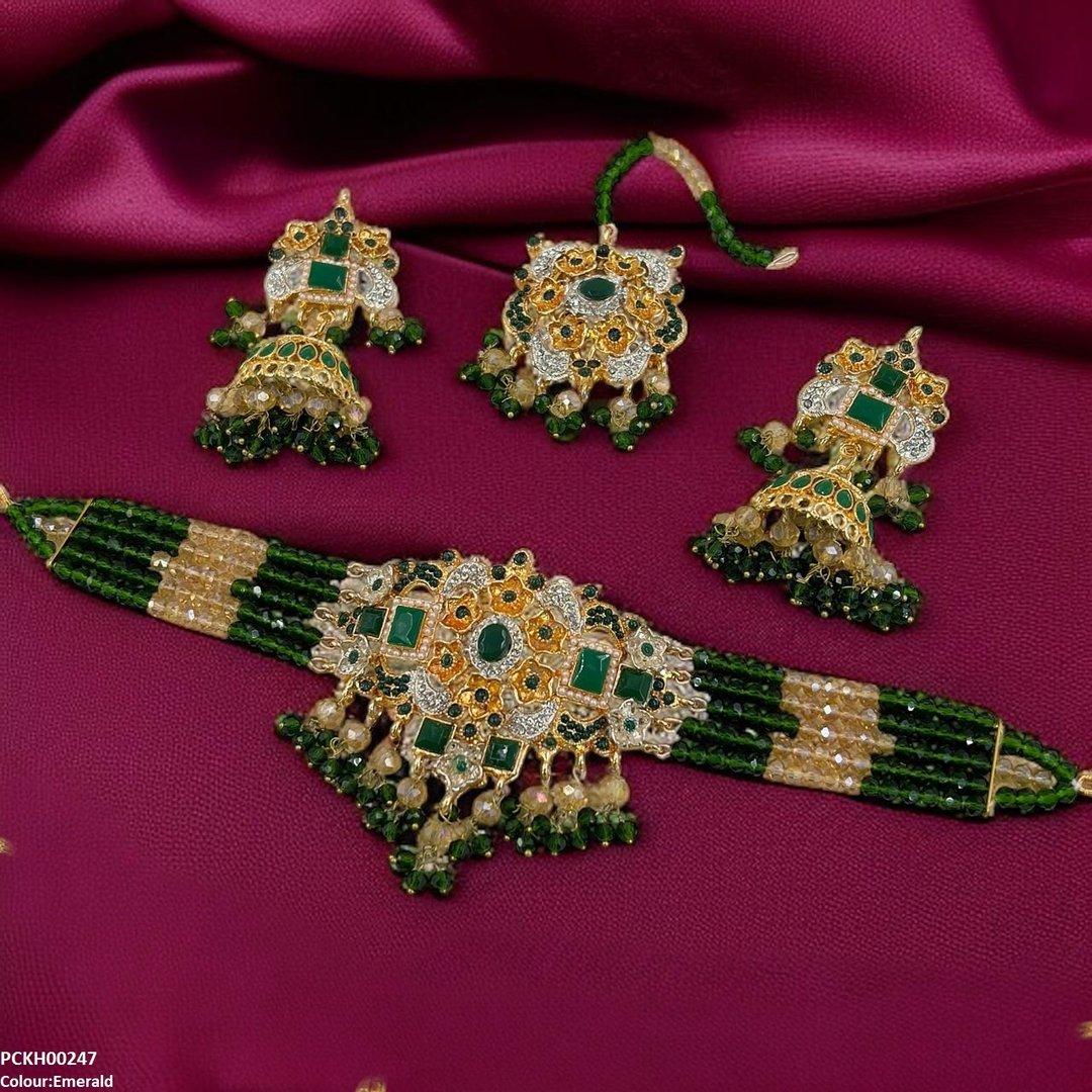 PCKH00247 SDQ Oval/Rectangle Flower Pearl Drop  Choker Set - PCKH