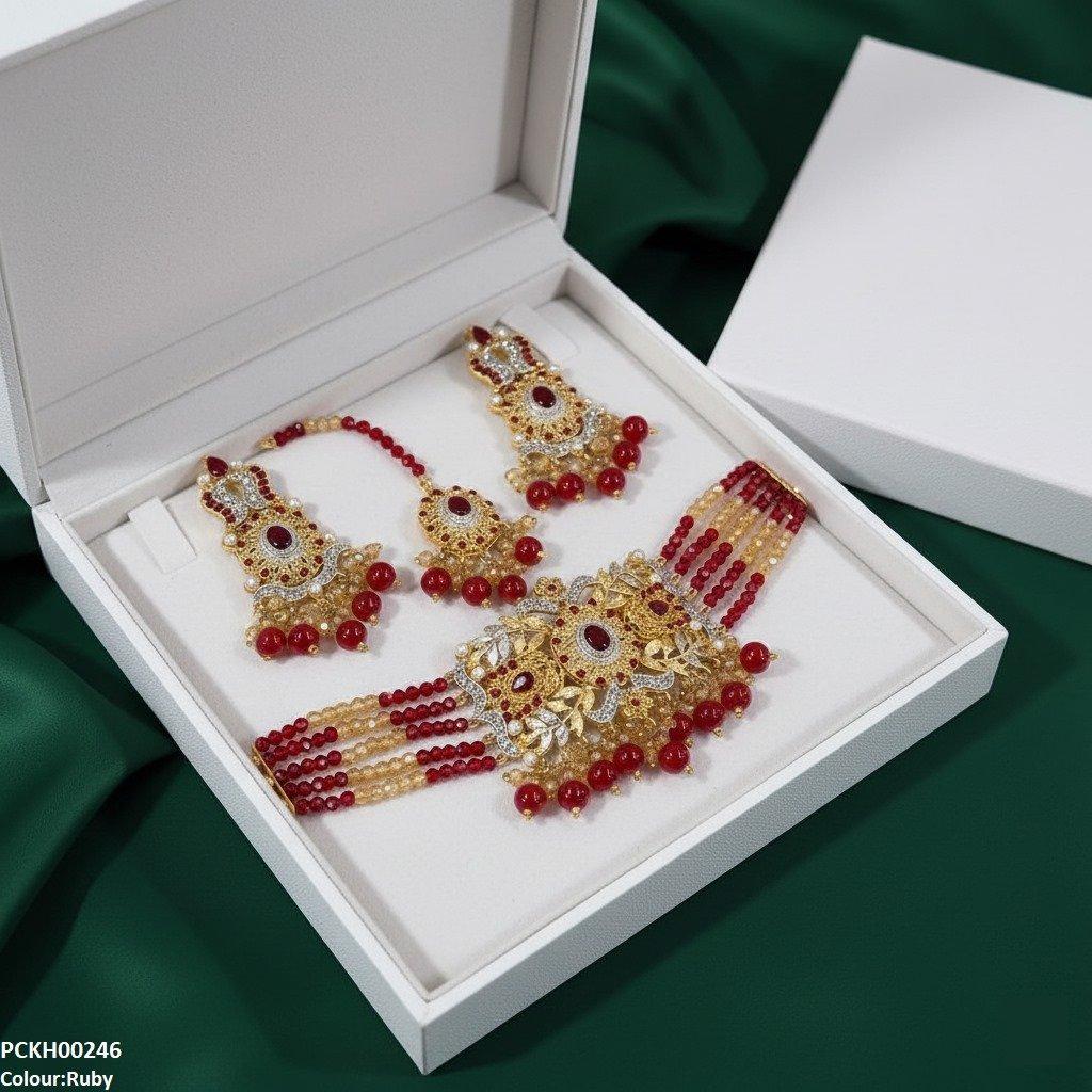 PCKH00246 SDQ Oval Flower Pearl Drop Choker Set - PCKH