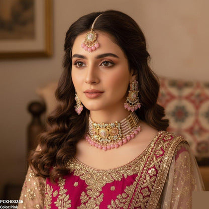 PCKH00246 SDQ Oval Flower Pearl Drop Choker Set - PCKH