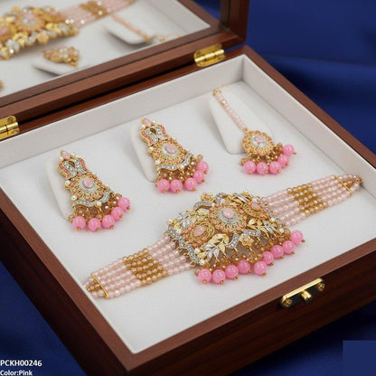 PCKH00246 SDQ Oval Flower Pearl Drop Choker Set - PCKH