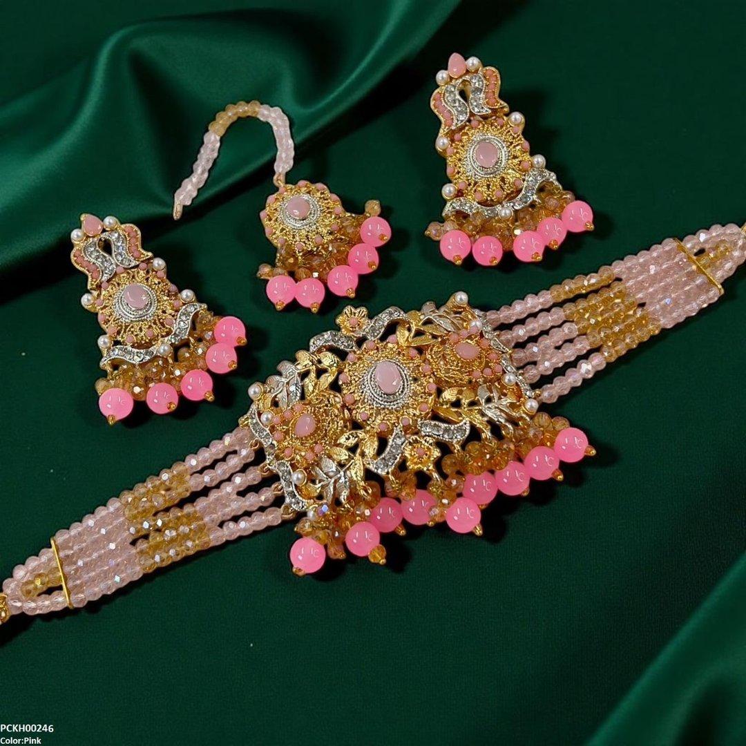 PCKH00246 SDQ Oval Flower Pearl Drop Choker Set - PCKH