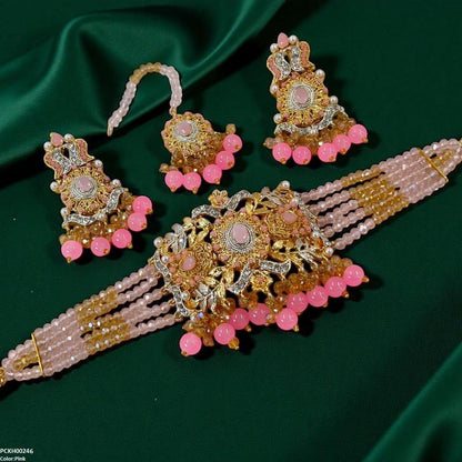 PCKH00246 SDQ Oval Flower Pearl Drop Choker Set - PCKH