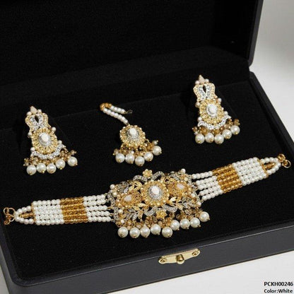 PCKH00246 SDQ Oval Flower Pearl Drop Choker Set - PCKH