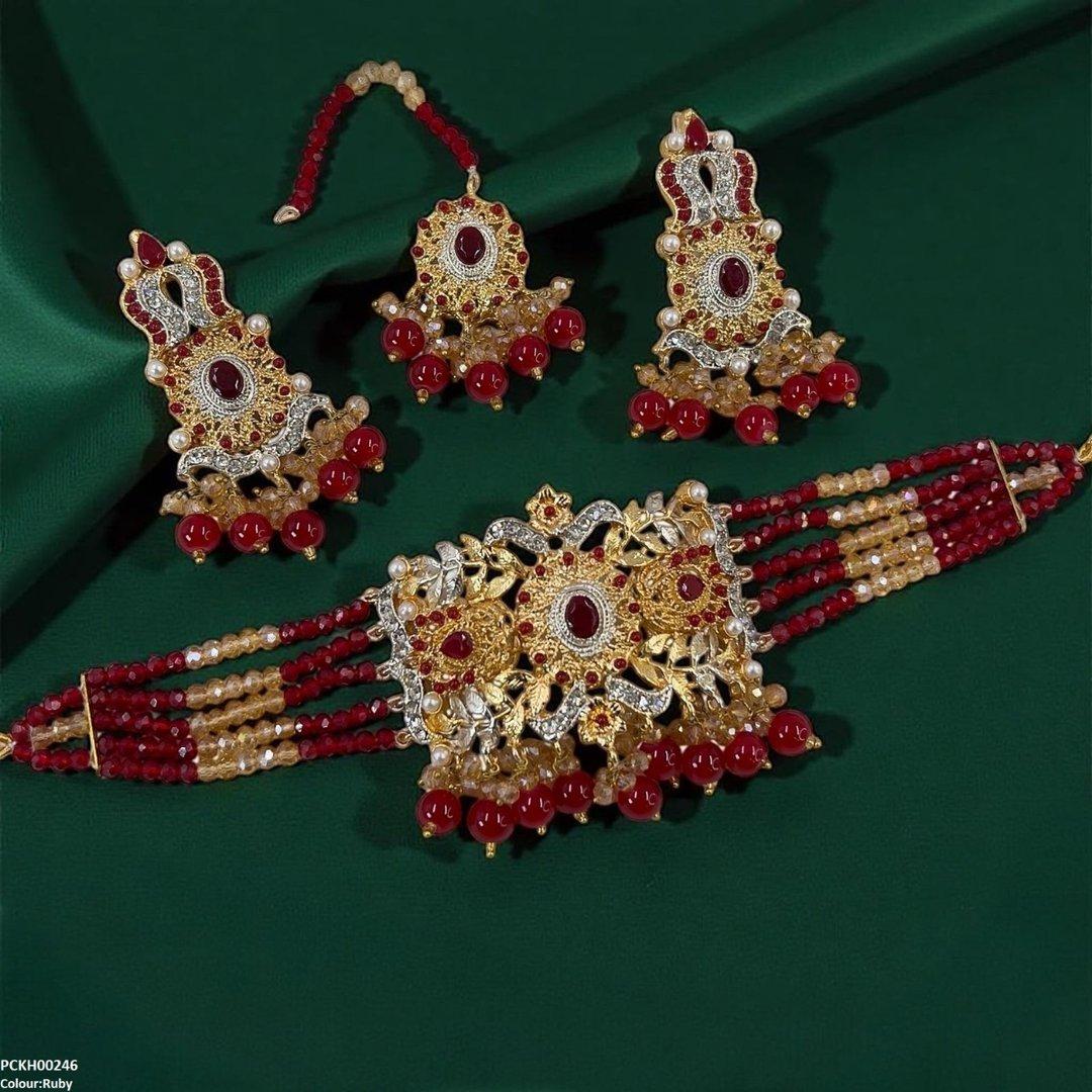 PCKH00246 SDQ Oval Flower Pearl Drop Choker Set - PCKH