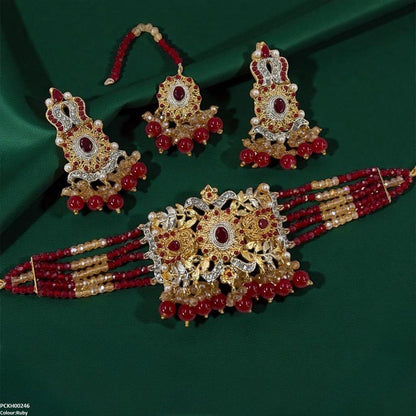 PCKH00246 SDQ Oval Flower Pearl Drop Choker Set - PCKH