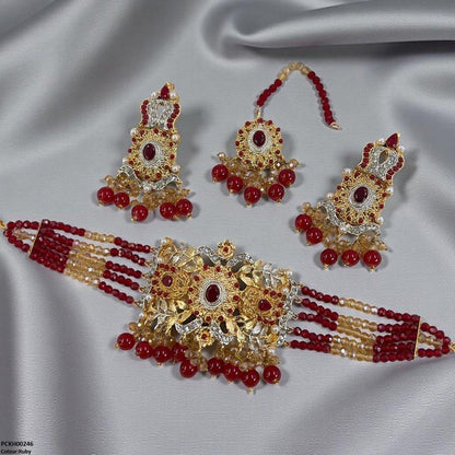 PCKH00246 SDQ Oval Flower Pearl Drop Choker Set - PCKH