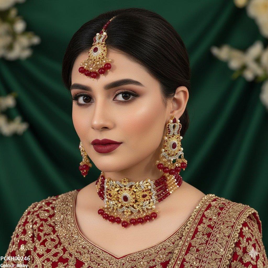 PCKH00246 SDQ Oval Flower Pearl Drop Choker Set - PCKH