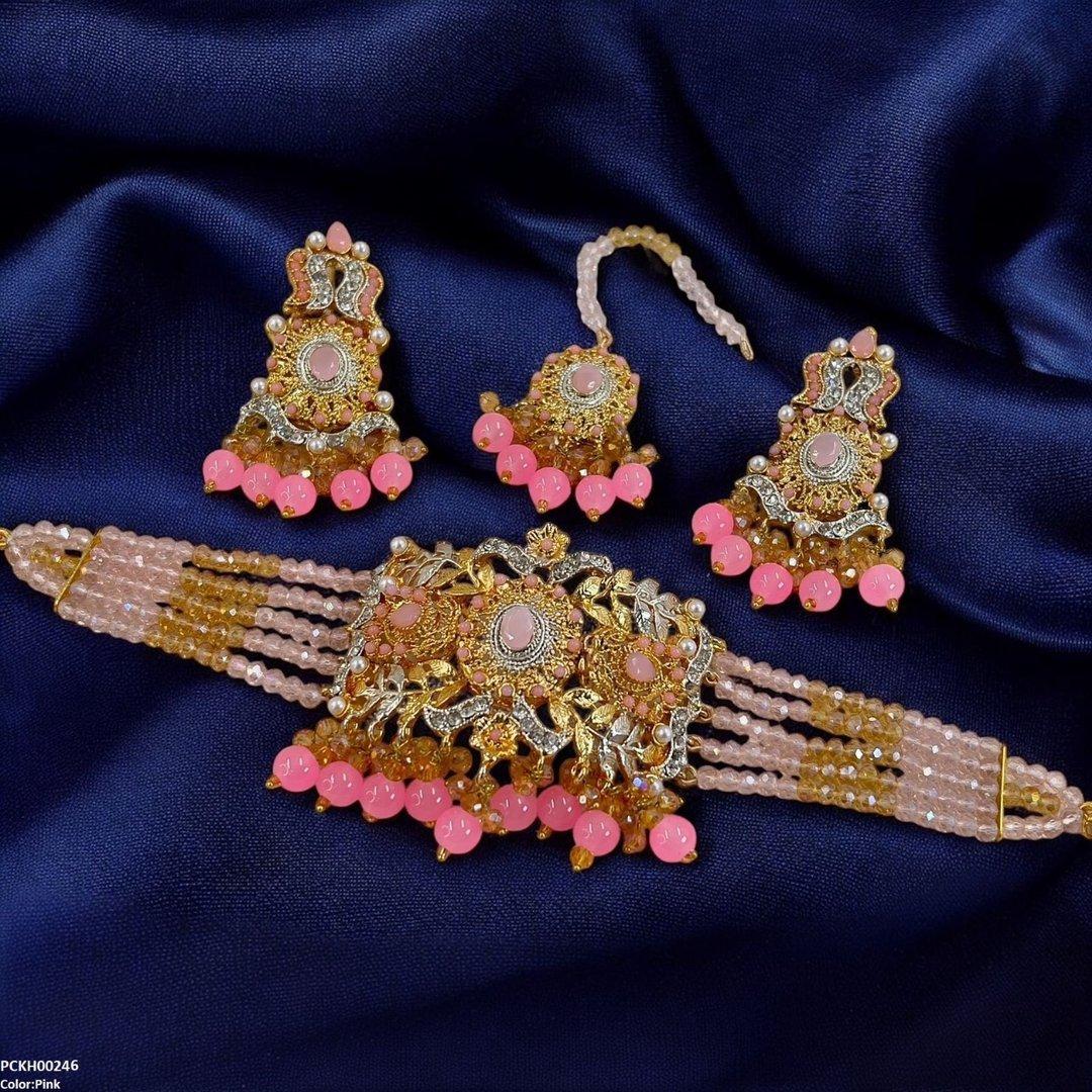 PCKH00246 SDQ Oval Flower Pearl Drop Choker Set - PCKH