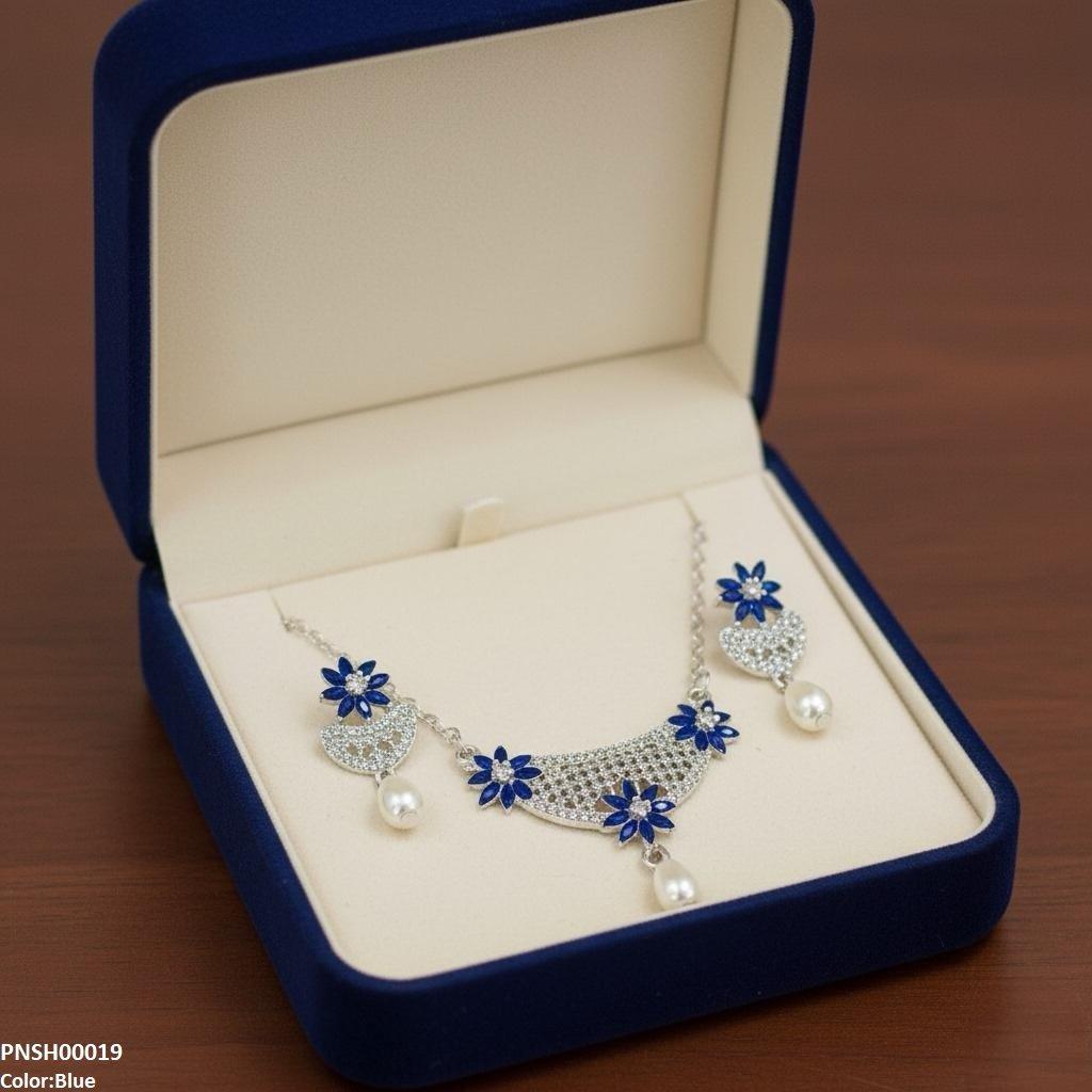 PNSH00019 SDQ Flower Pearl Drop Necklace Set - PNSH