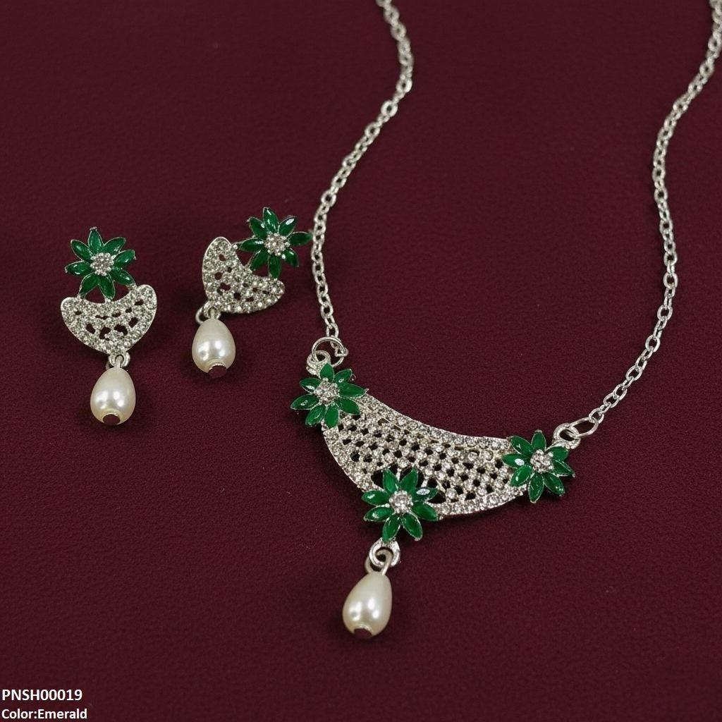 PNSH00019 SDQ Flower Pearl Drop Necklace Set - PNSH