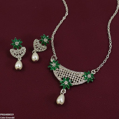 PNSH00019 SDQ Flower Pearl Drop Necklace Set - PNSH