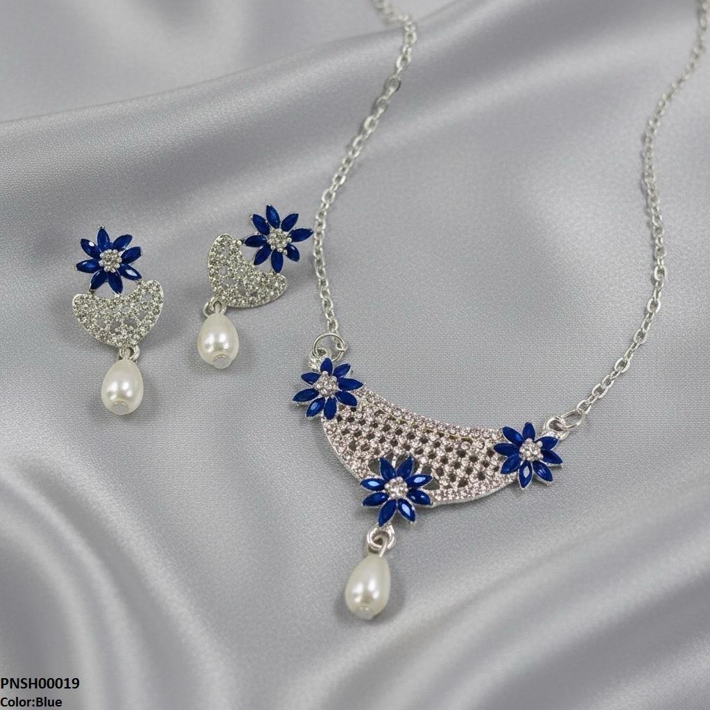 PNSH00019 SDQ Flower Pearl Drop Necklace Set - PNSH