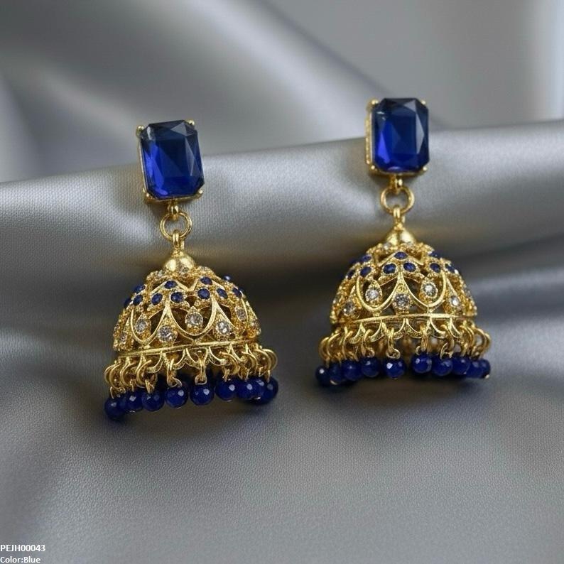 PEJH00043 SDQ Rectangle Pearl Drop Jhumki - PEJH